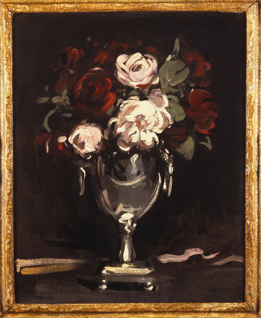 Piros és fehér rózsák ezüst urnában, 1897 körül alkotó: Samuel John Peploe