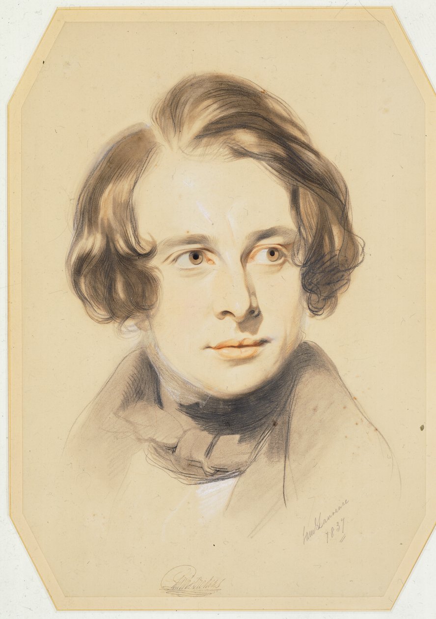 Charles Dickens korai portréja, 1837 (kréta, zsírkréta és ceruza papíron) alkotó: Samuel Laurence