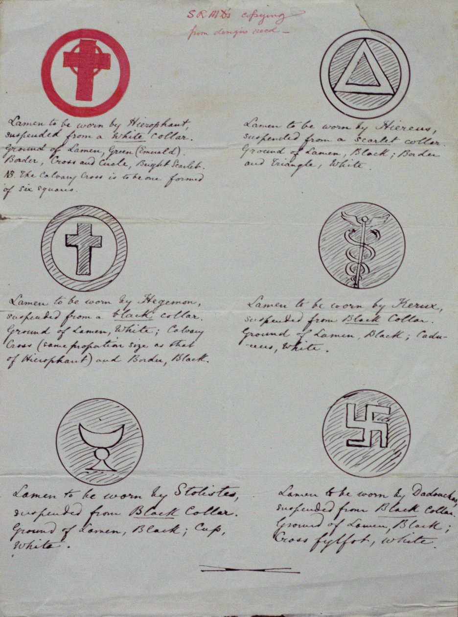 Designs for lamens (collar jewels) for the various officers of a Golden Dawn Temple, 1888 (ink on paper) alkotó: Samuel Liddell MacGregor Mathers