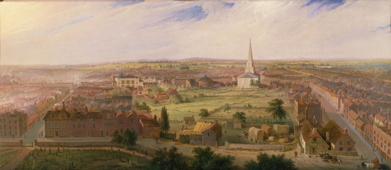 Birmingham a Szent Fülöp-templom kupolájából, 1821 alkotó: Samuel Lines