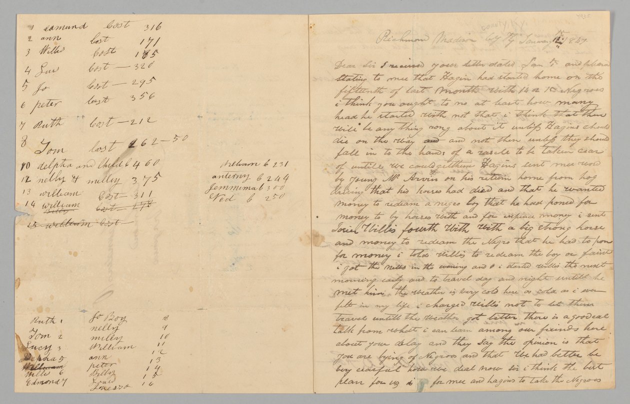 Samuel Fox levele Giles Saundersnek a rabszolga-kereskedelemről, 1847. január 14. alkotó: Samuel M. Fox