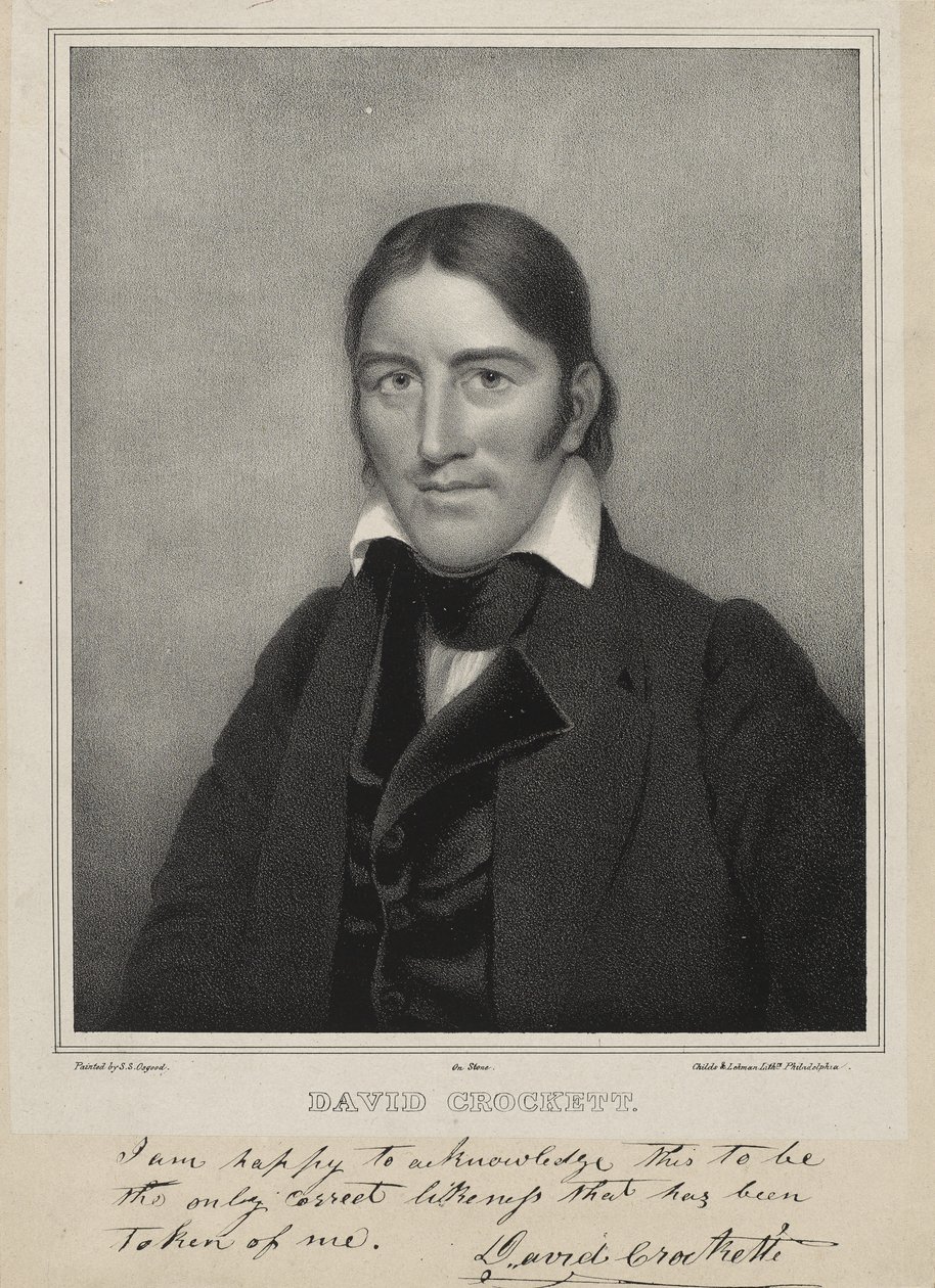 David Crockett, 1835 körül (litográfia a chine collé-n) alkotó: Samuel Osgood