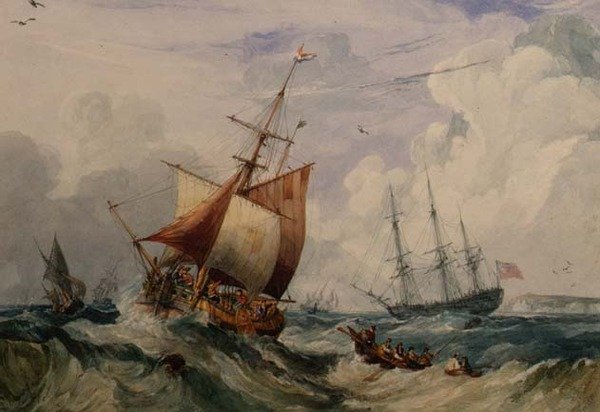 Egy francia halász a Dover melletti hullámban (akvarell) alkotó: Samuel Owen
