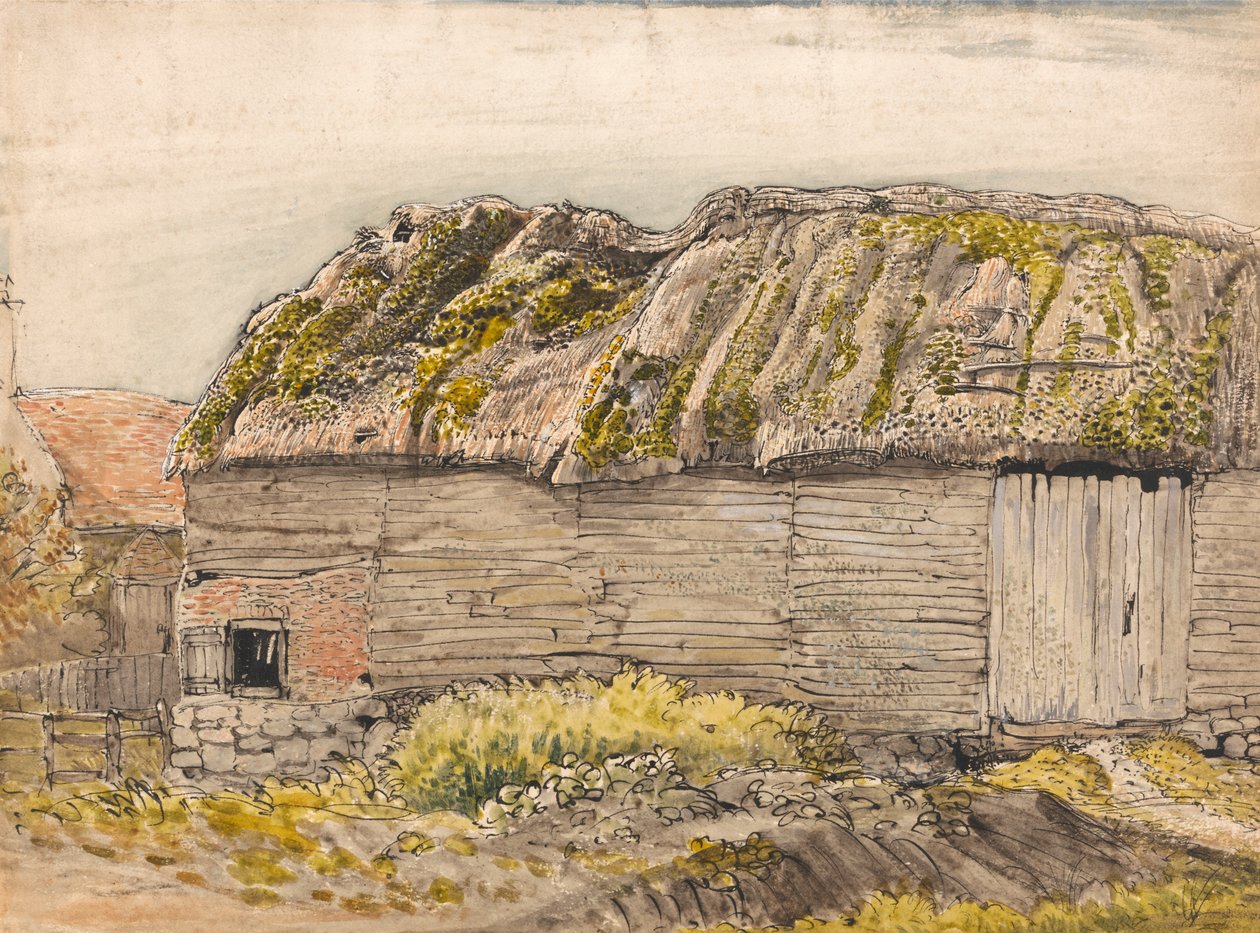 Egy pajta mohás tetővel, Shoreham alkotó: Samuel Palmer