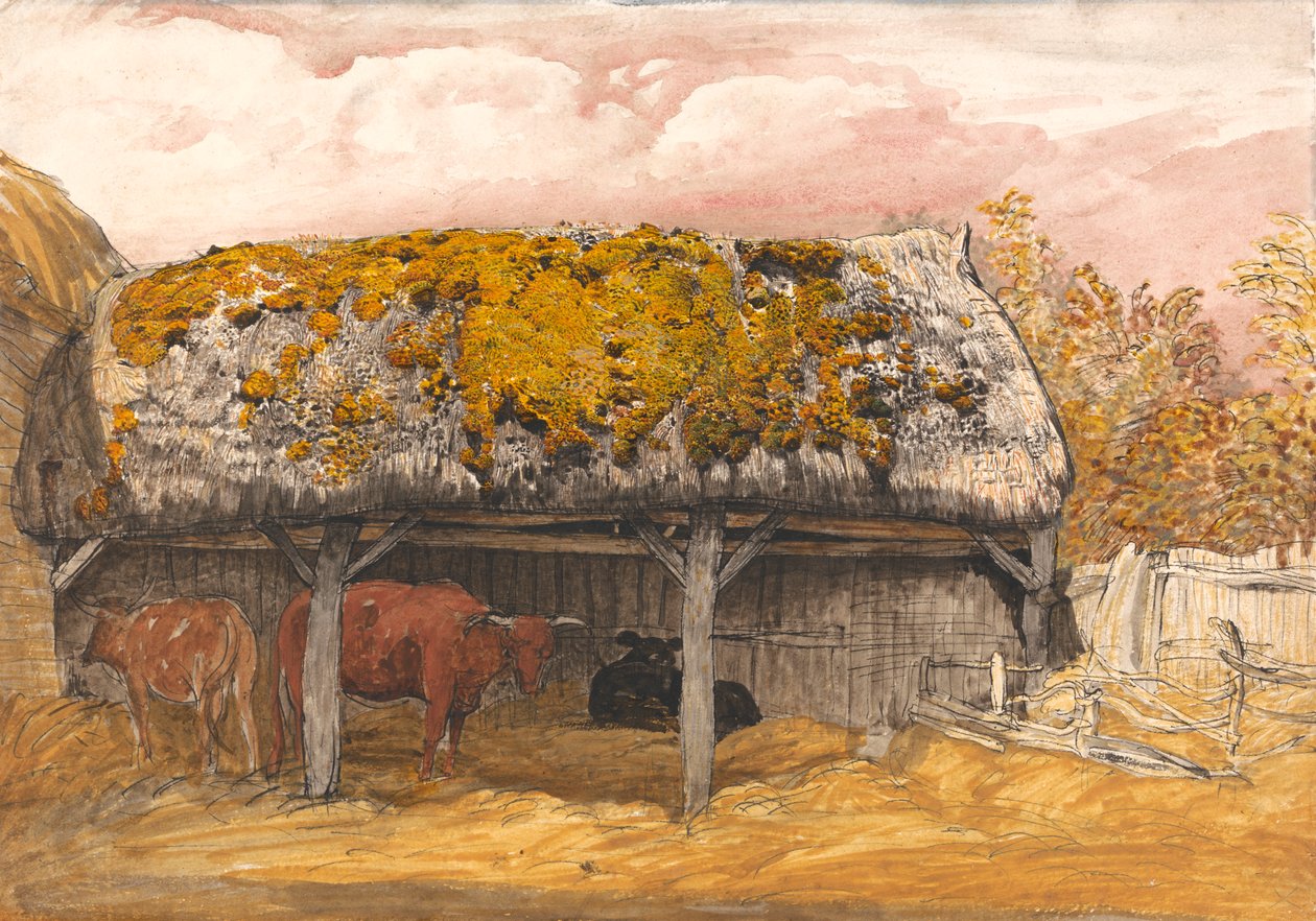 Tehénkunyhó mohos tetővel alkotó: Samuel Palmer