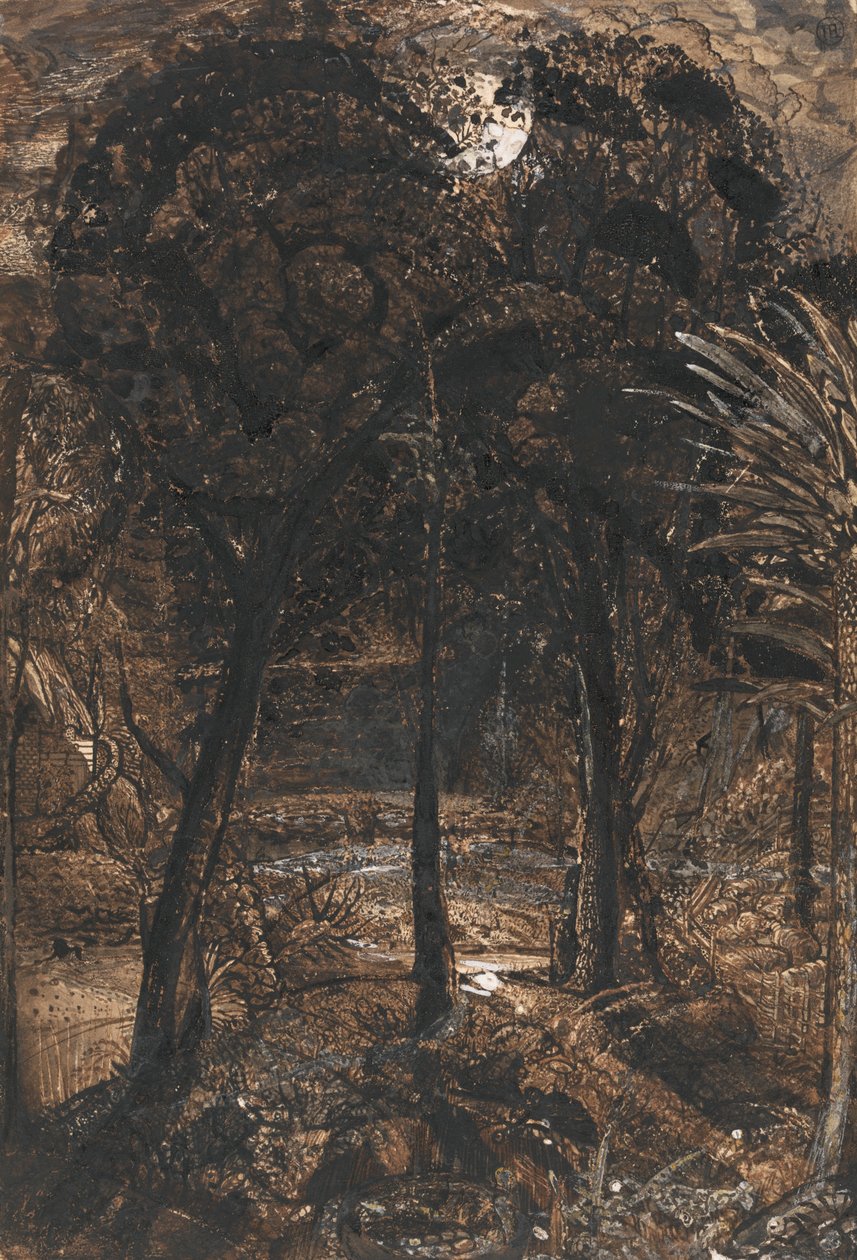 Holdfényes jelenet kanyargós folyóval alkotó: Samuel Palmer