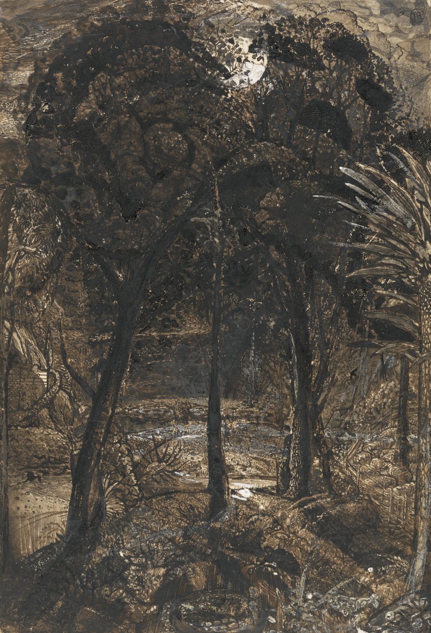 Holdfényes jelenet egy kanyargó folyóval alkotó: Samuel Palmer