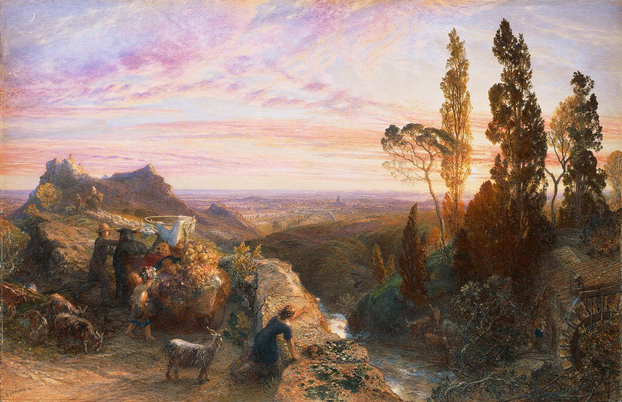Álom az Appenninek-szigeteken, 1864 körül, Samuel Palmer (1805-1881) akvarell és gouache papíron fára átvitt alkotó: Samuel Palmer