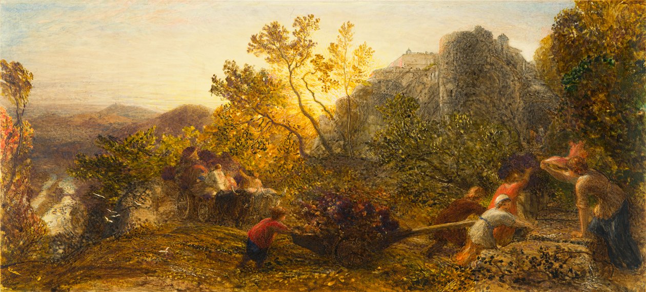 Harvest in the Vineyard, 1859 (wc, gouache és gumiarábikum papíron) alkotó: Samuel Palmer