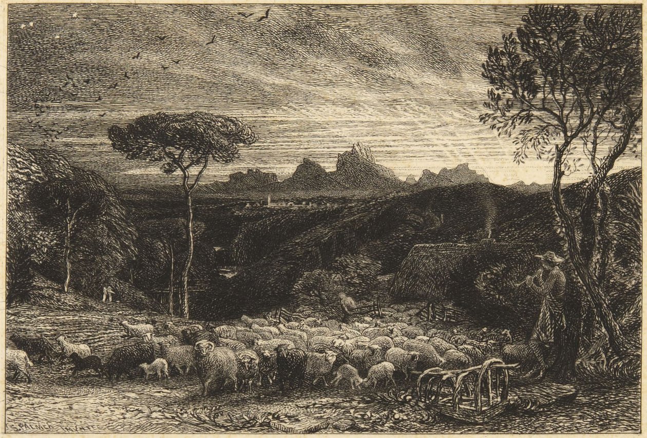 „Az akol kinyitása” vagy „Kora reggel” alkotó: Samuel Palmer