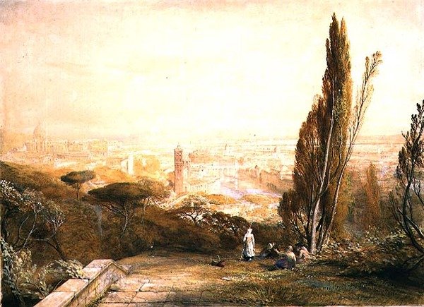 Róma, a Western Hillsből, 1840 körül (ceruza, akvarell és testfesték papíron) alkotó: Samuel Palmer