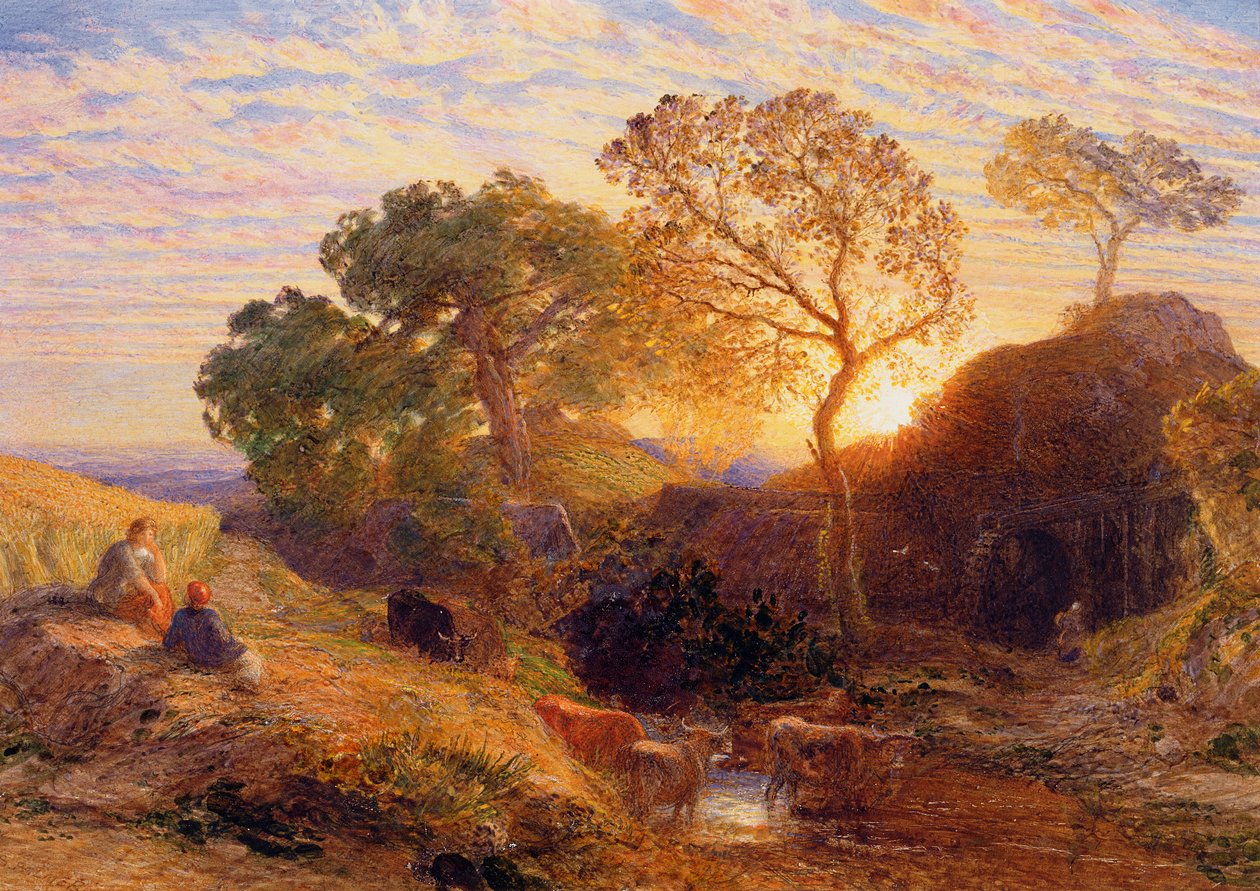 Naplemente, 1861 körül (w/c, grafit, fekete és gumi a kártyán) alkotó: Samuel Palmer