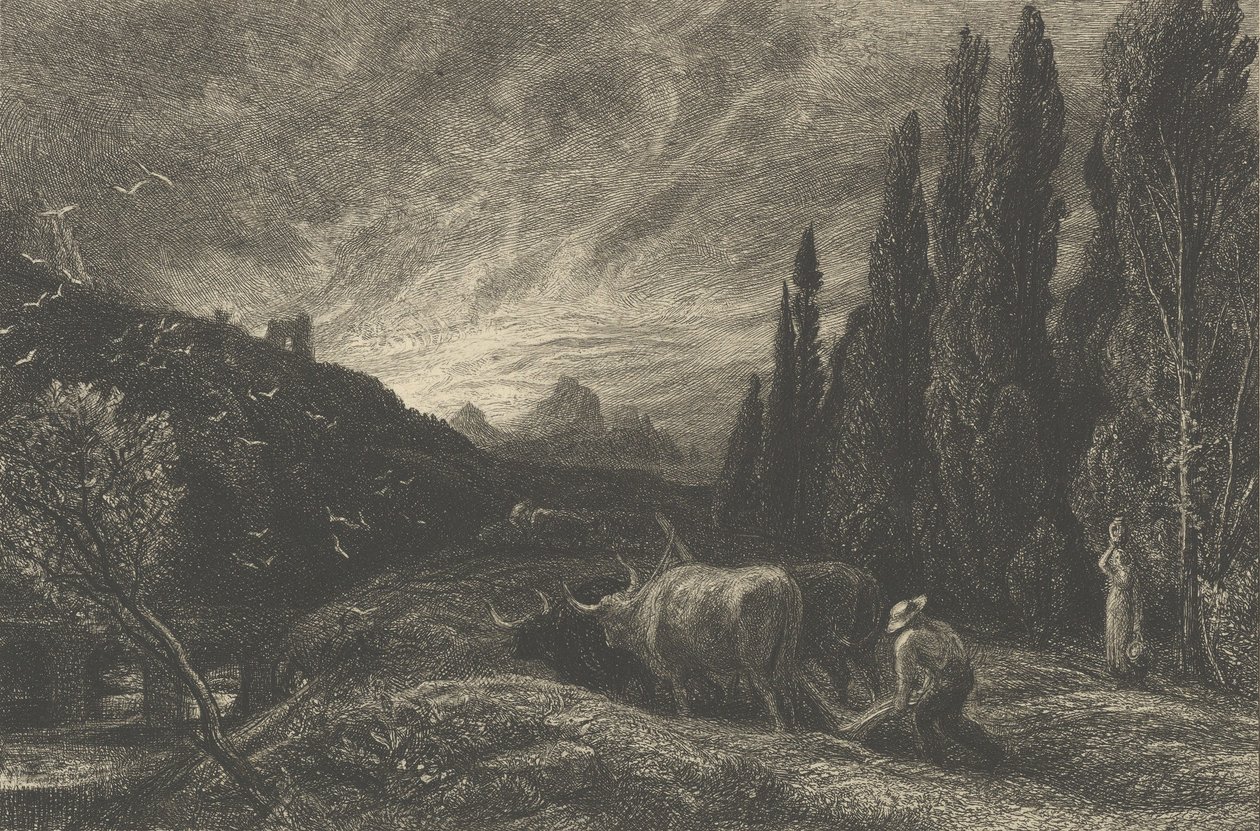 A korai szántó, avagy a hegyek feletti reggel, 1861 előtt. alkotó: Samuel Palmer