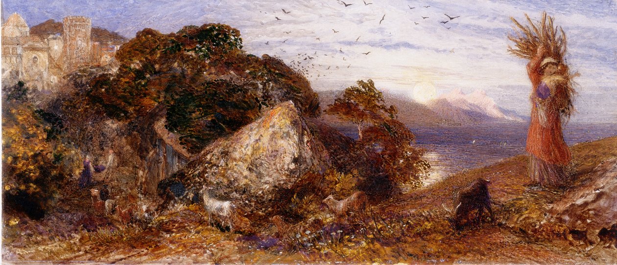 A Rising Moon (bc, ceruza és wc papíron) alkotó: Samuel Palmer