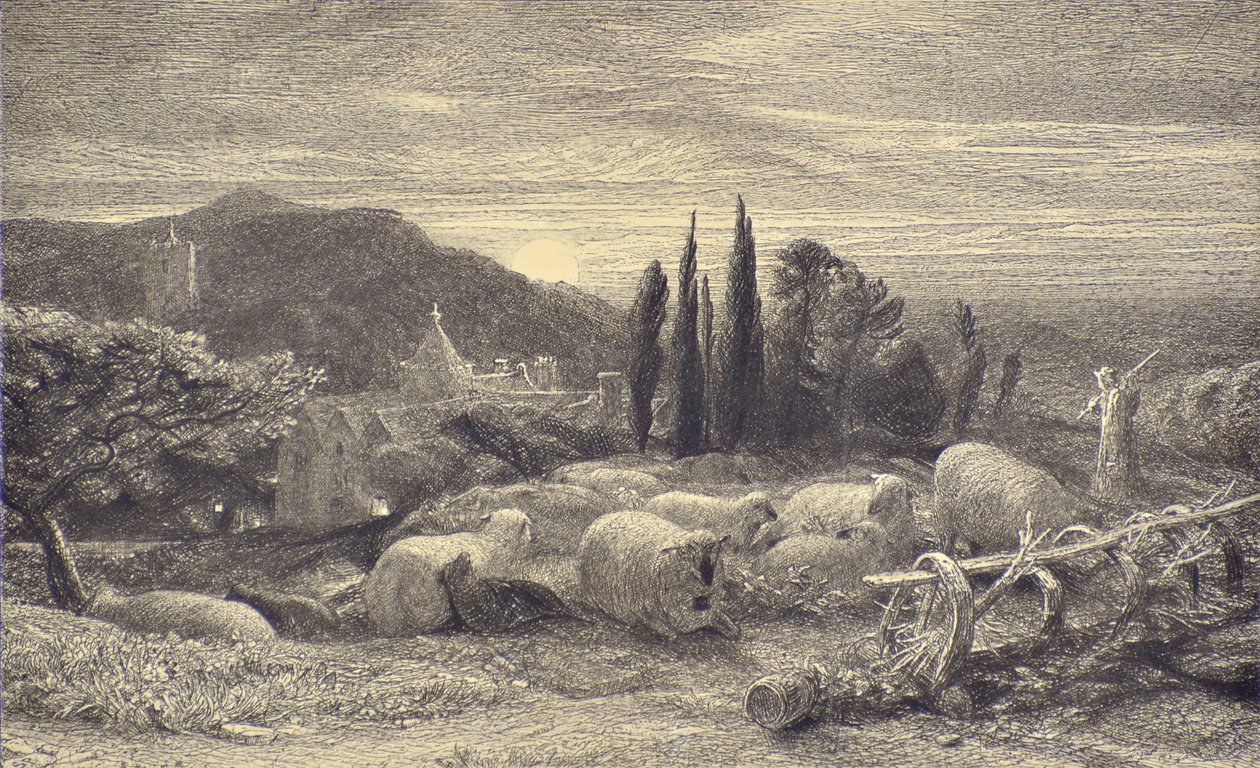The Rising Moon, 1857 körül (rézkarc) alkotó: Samuel Palmer