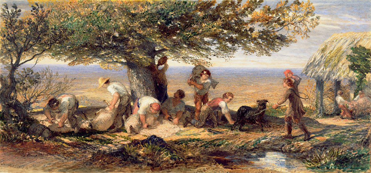 The Sheepshearers, c.1863 (watercolor & bodycolour over traces of pencil on paper) alkotó: Samuel Palmer