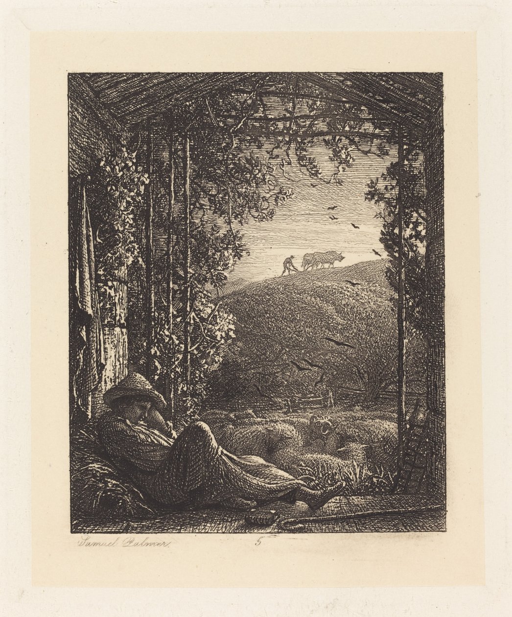 Az alvó juhász; Kora reggel alkotó: Samuel Palmer