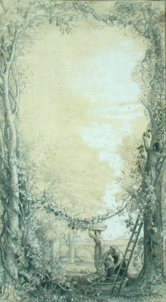 The Vintage, Charles Dickens „Képek Olaszországból” című illusztrációjához (ceruza és akvarell, kártyára helyezett pauszpapíron) alkotó: Samuel Palmer
