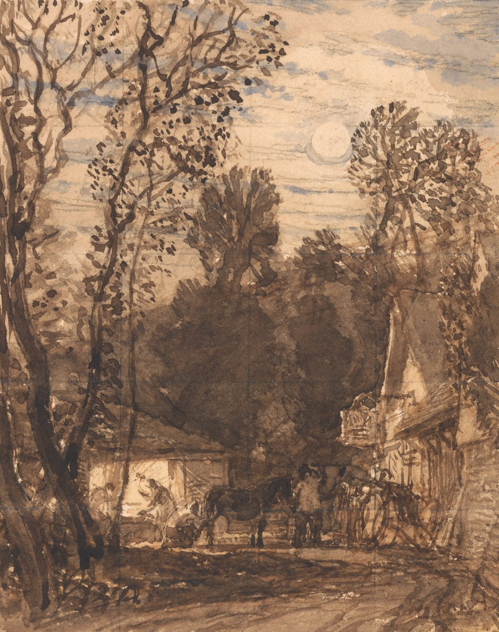 The Wayside Smithy (ceruza- és tintamosás papíron) alkotó: Samuel Palmer