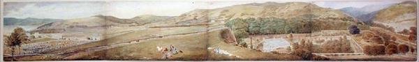 Vázlat egy panorámához – Largs városa, Ayrshire, 1856. július (akvarell ceruzával, papíron) alkotó: Samuel Parlber