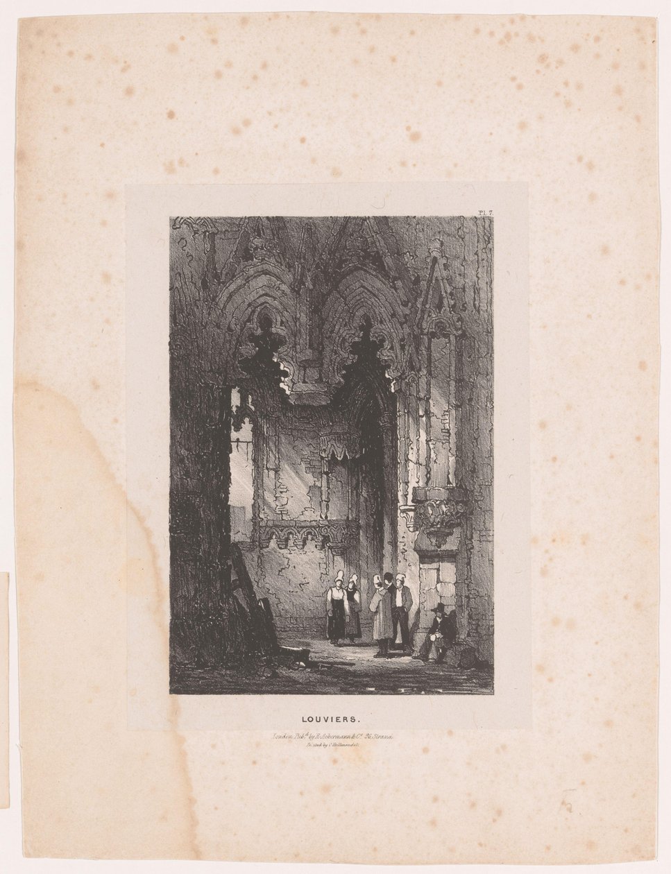 Egy louviersi templom belseje Louviers (cím a tárgyon) Belső terek (sorozat címe) Belső terek (sorozat címe) alkotó: Samuel Prout (attributed to)