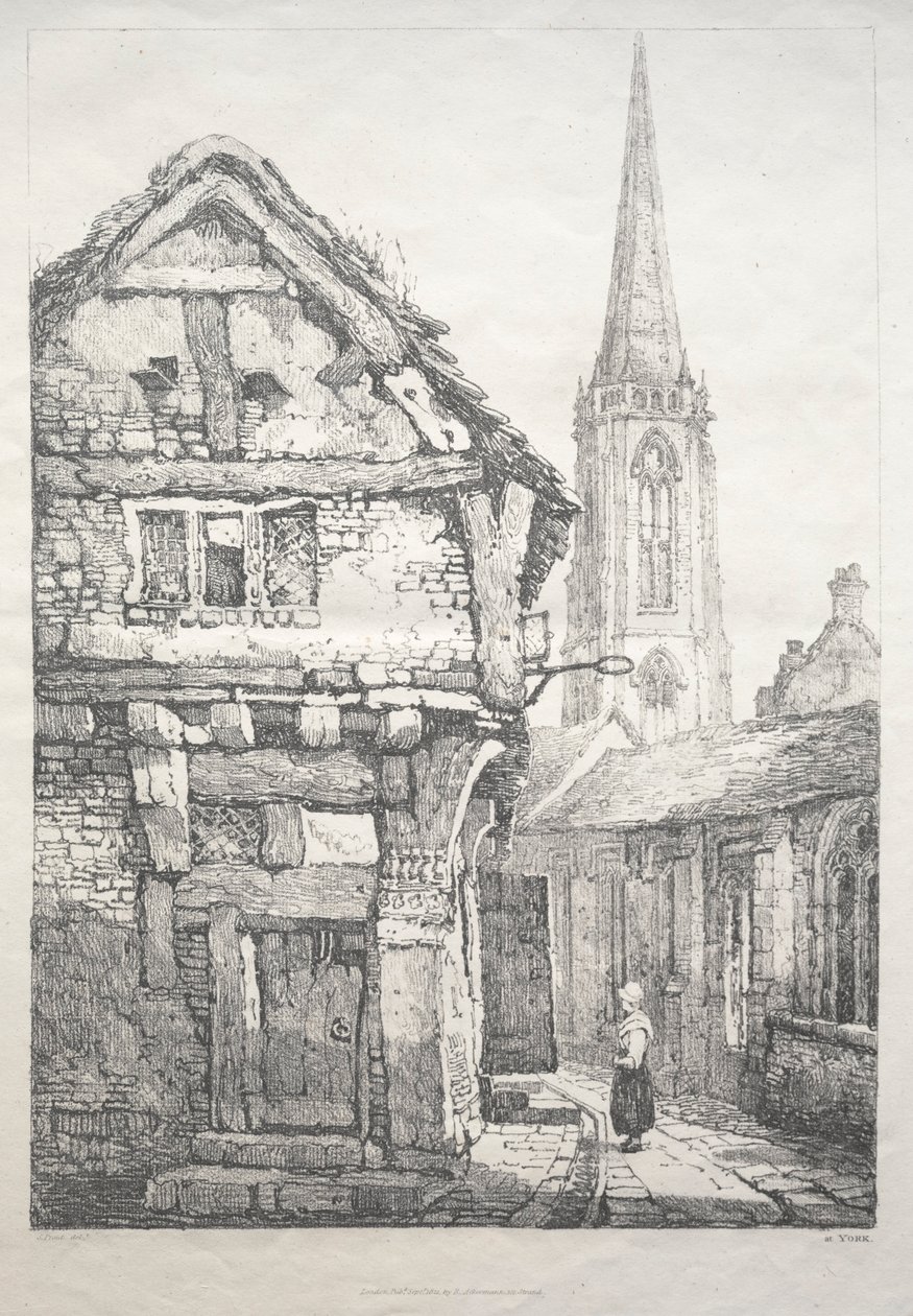Régi épületek és vidéki nyaralók sorozata Észak-Angliában: At York, Street..., 1821. alkotó: Samuel Prout