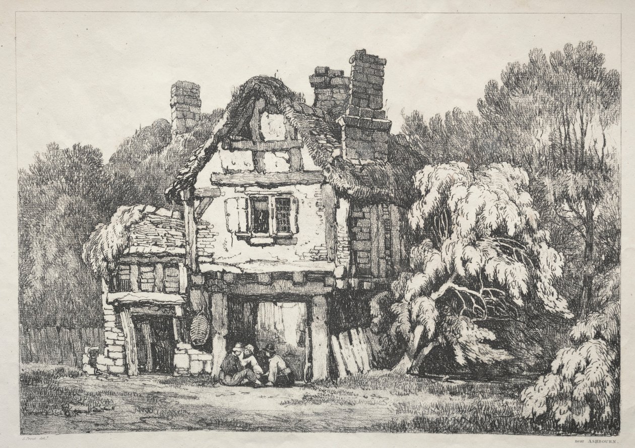 Régi épületek és vidéki nyaralók sorozata Észak-Angliában: Ashbourne közelében, 1821. alkotó: Samuel Prout