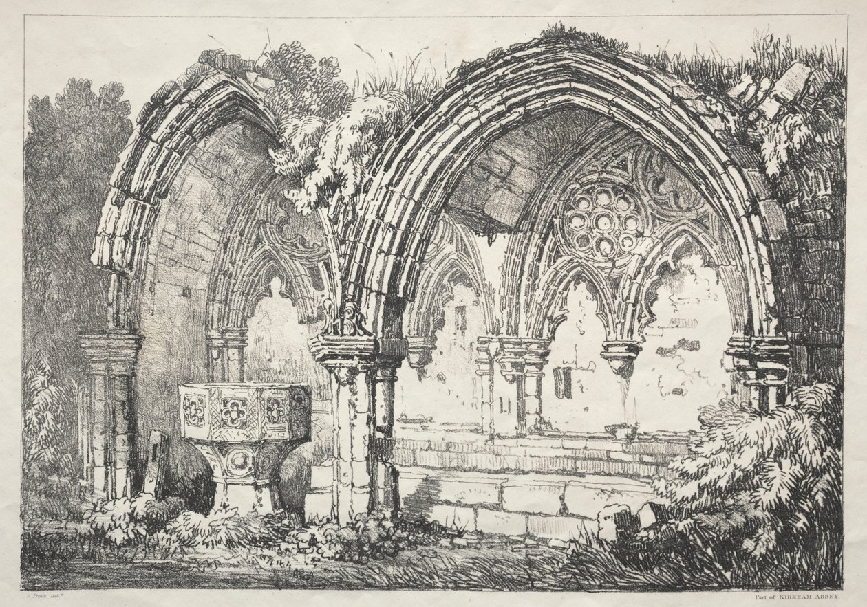 Régi épületek és vidéki nyaralók sorozata Észak-Angliában: a Kirkham Abbey része alkotó: Samuel Prout