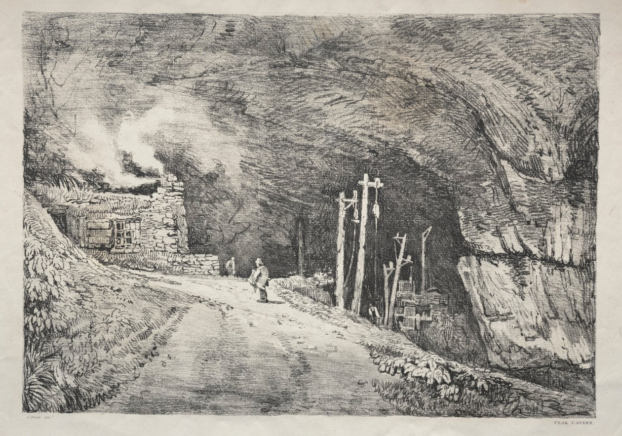 Régi épületek és vidéki nyaralók sorozata Észak-Angliában: Peak Cavern, 1821. alkotó: Samuel Prout