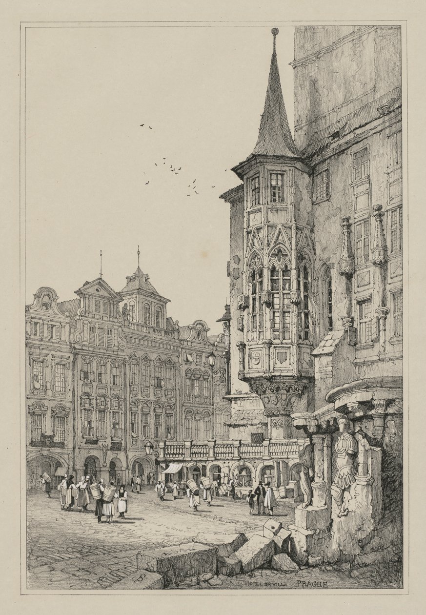 Flandriában és Németországban készült vázlatok létesítményei: Hotel de Ville, Prága alkotó: Samuel Prout