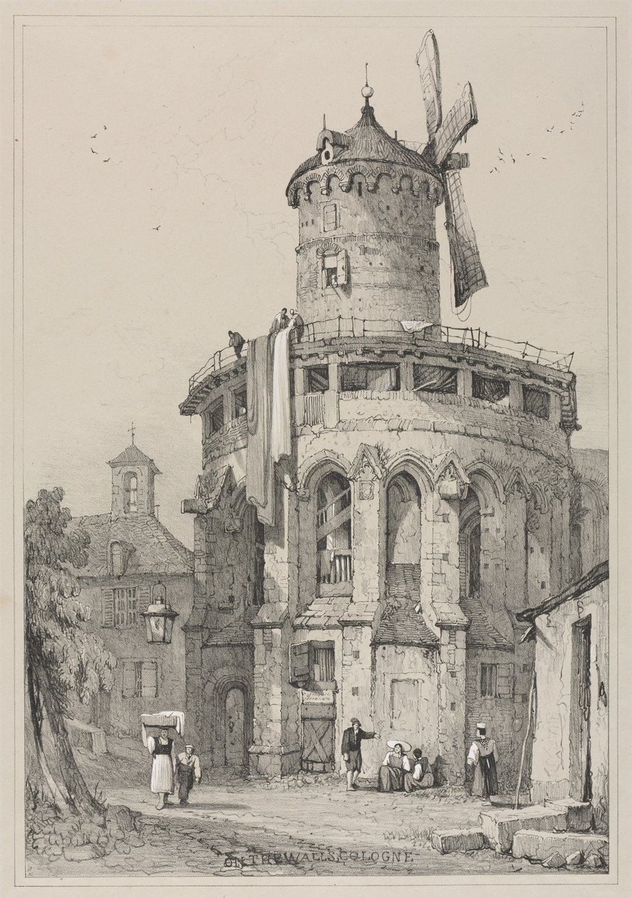 Flandriában és Németországban készült vázlatok fakszimiléi: A falakon, Köln, 1833. alkotó: Samuel Prout
