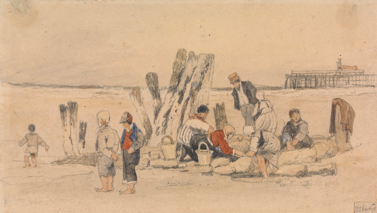Fisherfolk a tengerparton, Ostend alkotó: Samuel Prout