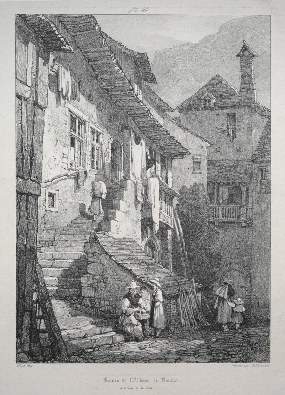 A Baume-i apátság romjai. A Bíróság belseje. alkotó: Samuel Prout