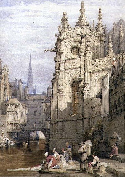 Jelenet mosónőkkel (akvarell és gouache papíron) alkotó: Samuel Prout