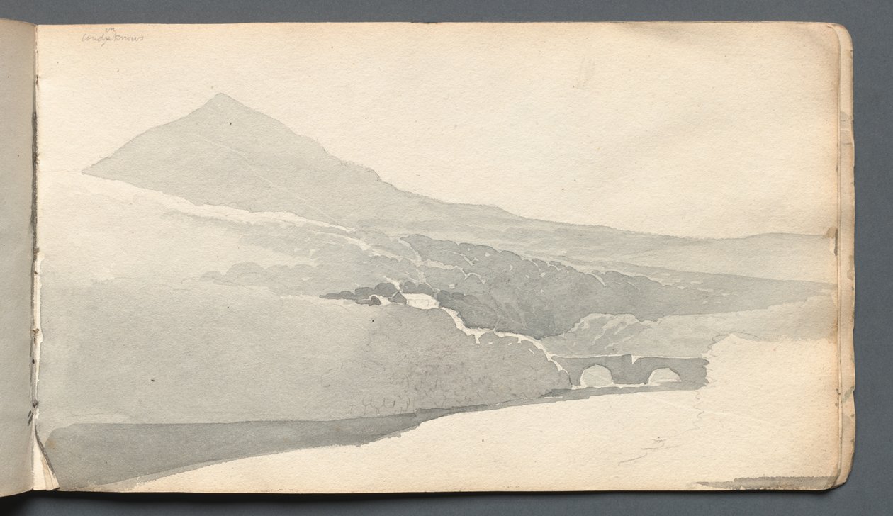 Vázlatfüzet: Hegyvidéki táj híddal, 1814. alkotó: Samuel Prout