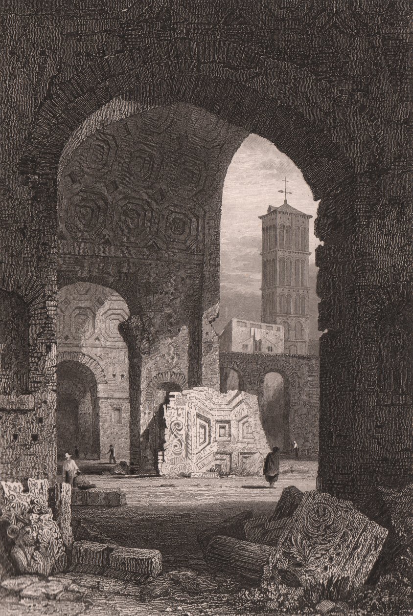The Temple of Peace or the Forum of Vespasian, Rome, Lazio, Italy, steel engraving from drawing by Samuel Prout (1783-1852), ca 15x115 cm alkotó: Samuel Prout