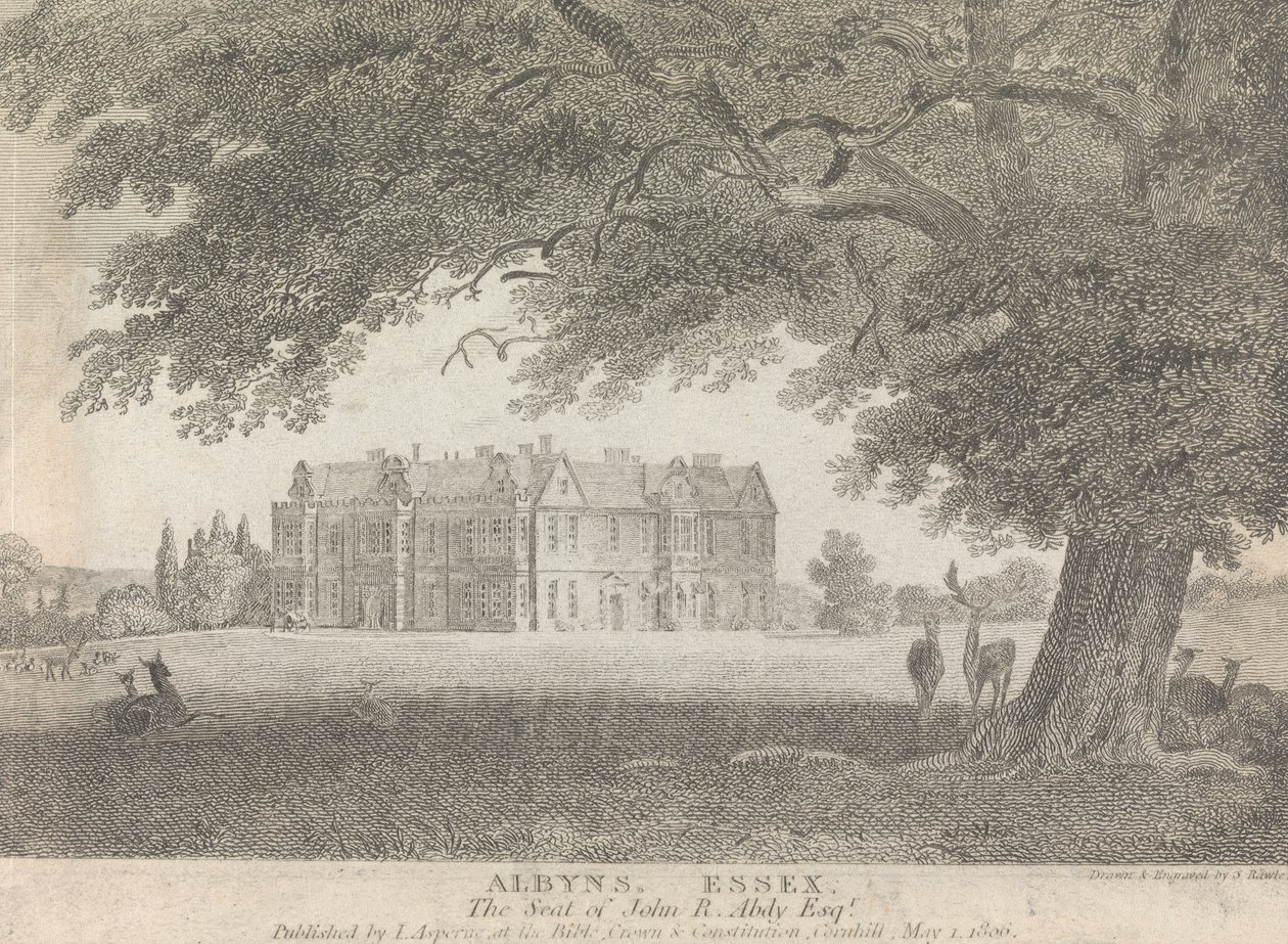 Albyns, Essex, The Seat of John R. Abdy, Esquire (kiadó: L. Asperne); 7. oldal (Első kötet) alkotó: Samuel Rawle