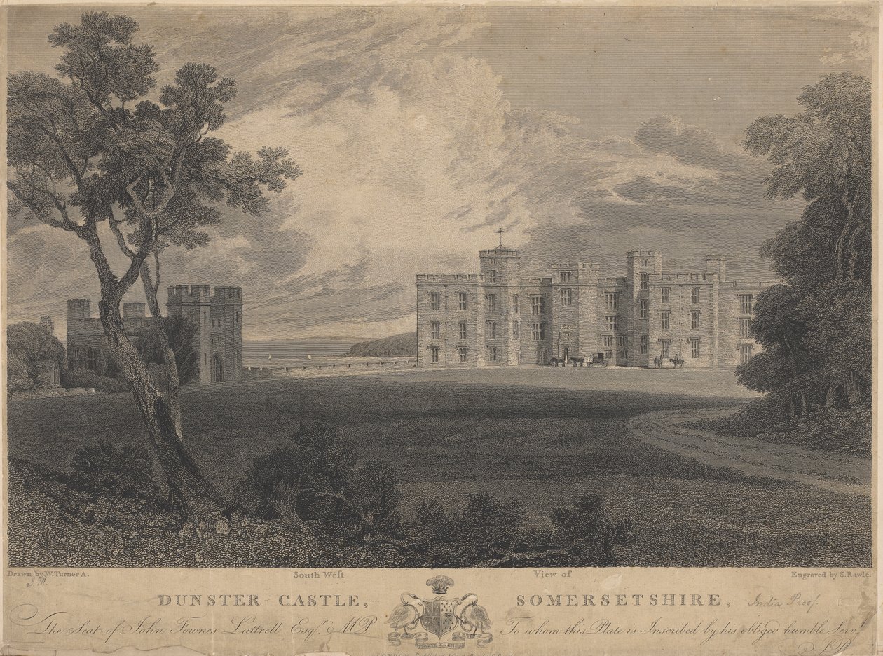Délnyugati kilátás a Dunster kastélyra, Somersetshire alkotó: Samuel Rawle