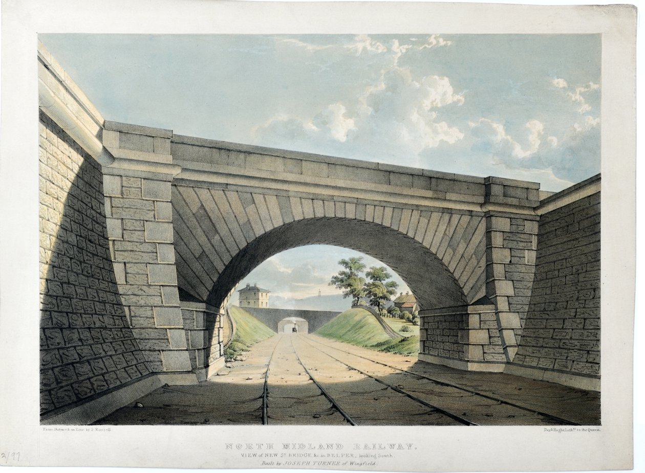 North Midland Railway. View of New Street Bridge etc in Belper, looking South, c.1840 (hand coloured lithograph on paper) alkotó: Samuel Russell