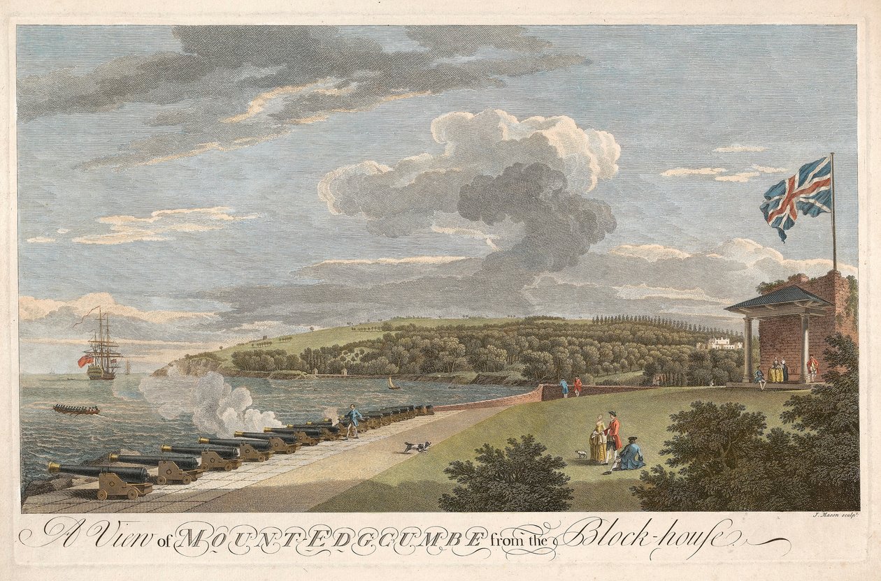 Kilátás az Edgcumbe-hegyre a Block House-ból, kocsmából. 1755. alkotó: Samuel Scott