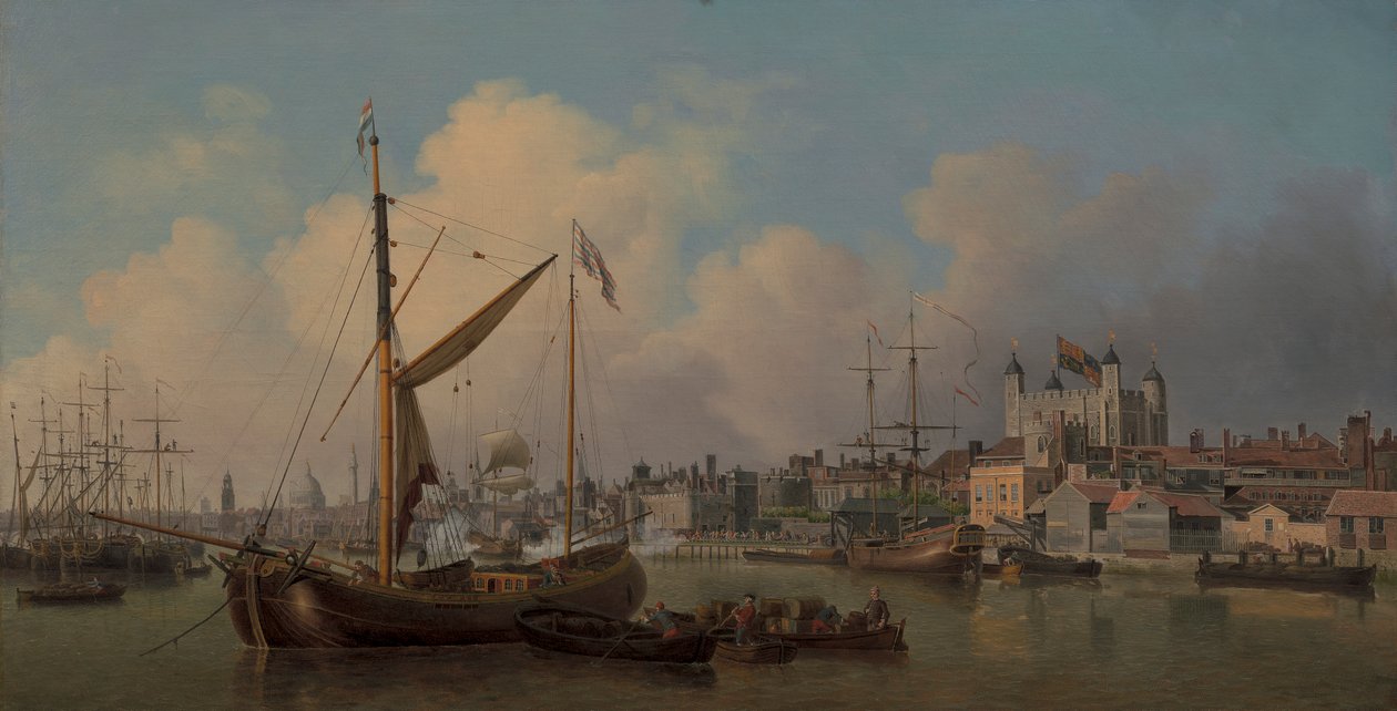 Kilátás a londoni Towerre, állítólag őfelsége születésnapján alkotó: Samuel Scott