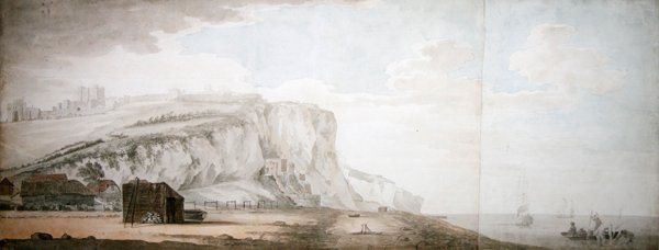 Dover Castle and Cliffs from the Shore (ceruza, toll és tinta, akvarell, papír) alkotó: Samuel Scott