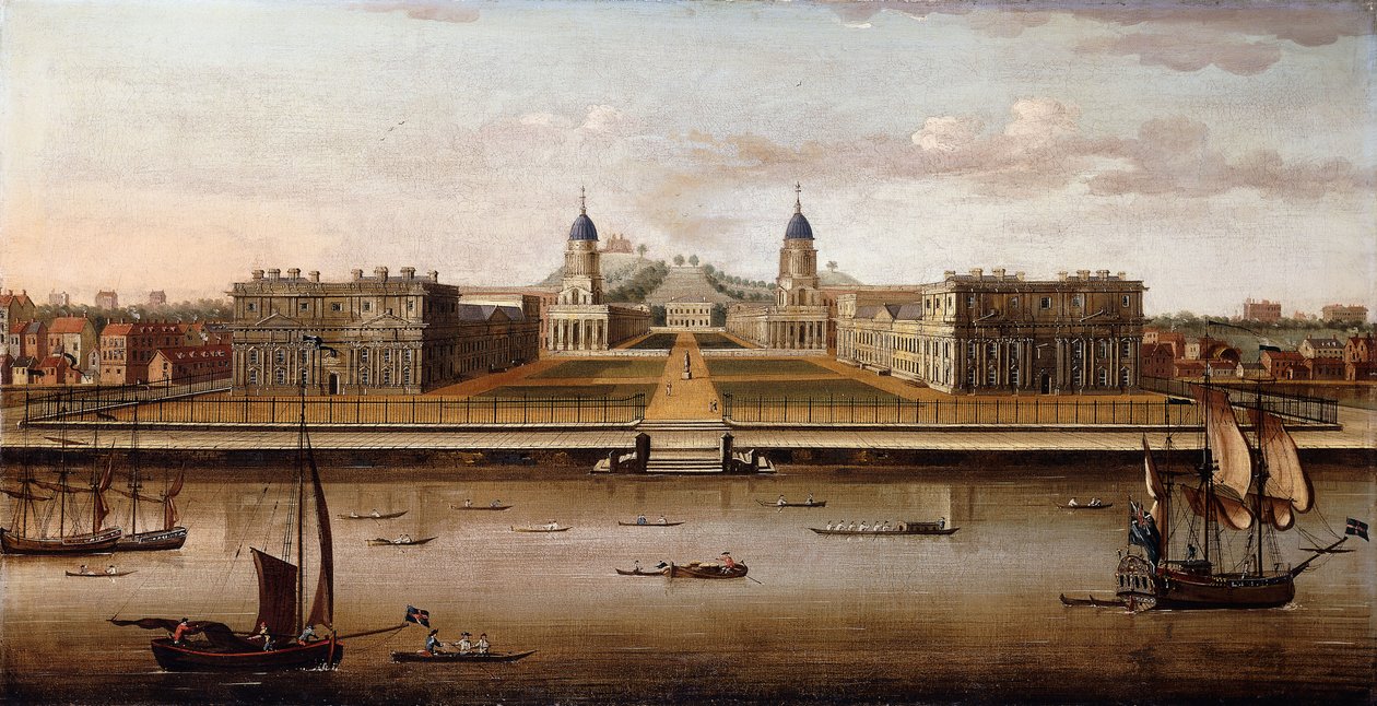 Kilátás a Greenwichi Királyi Kórházra, a Temzéről, alkotó: Samuel Scott