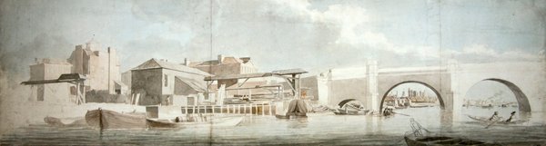Westminster híd, Surrey oldal (ceruza, toll és tus, akvarell, papír) alkotó: Samuel Scott