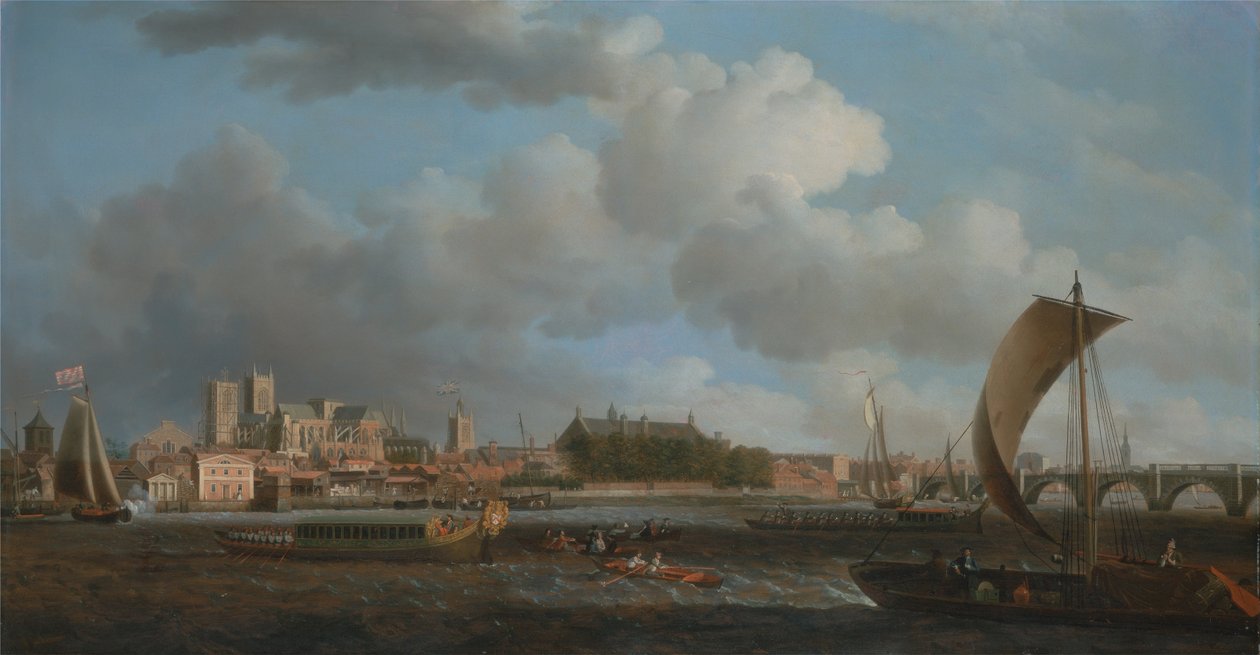 Westminster Lambethből, az Ironmongers Company ünnepi uszályával alkotó: Samuel Scott