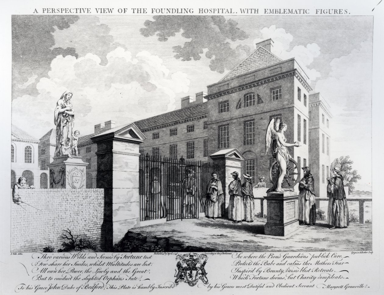A Foundling Kórház perspektivikus képe, Edward Rooker metszete, 1749 alkotó: Samuel Wale