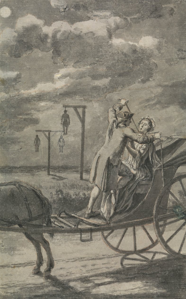 Gyilkosság a kocsiban (valószínűleg a Tyburn Chronicle terve) alkotó: Samuel Wale