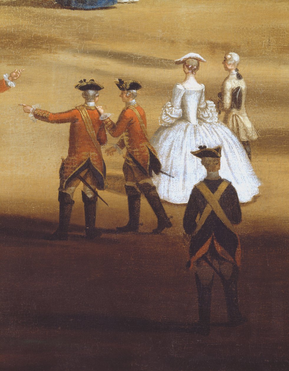 Katonák és egy pár a Horseguards Parade-ben, 1758 körül, olaj, vászon, 237617 részlet alkotó: Samuel Wale