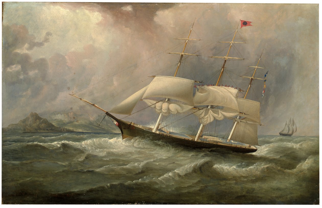 A Black Ball Line nyíróhajó, az Ocean Chief csökkenti a vitorlát az ausztrál futamon, 1853 körül alkotó: Samuel Walters