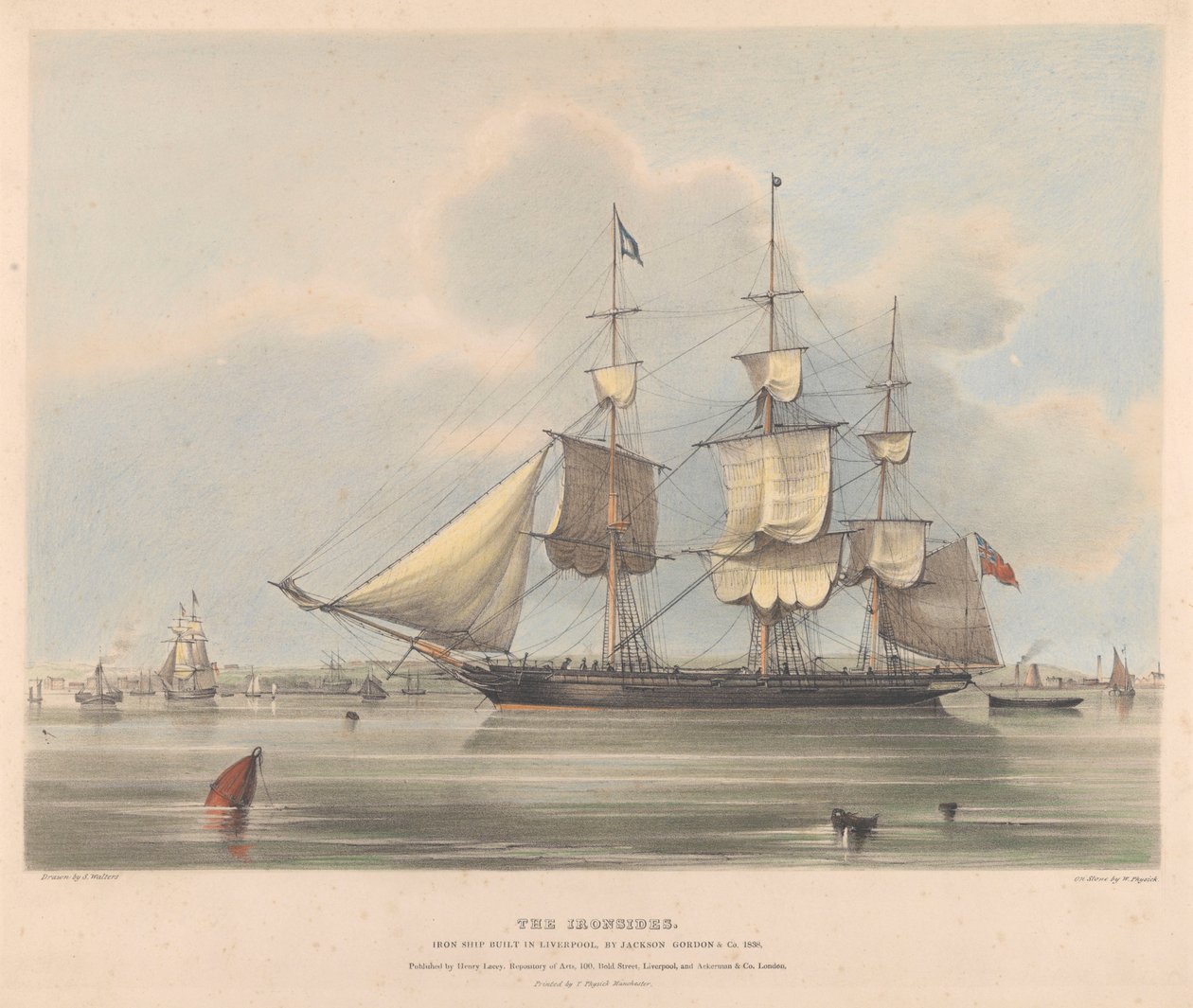 A Jackson Gordon  Co. által 1838-ban Liverpoolban épített "Ironsides" vashajó, 1838 körül (litográfia, színezett) alkotó: Samuel Walters